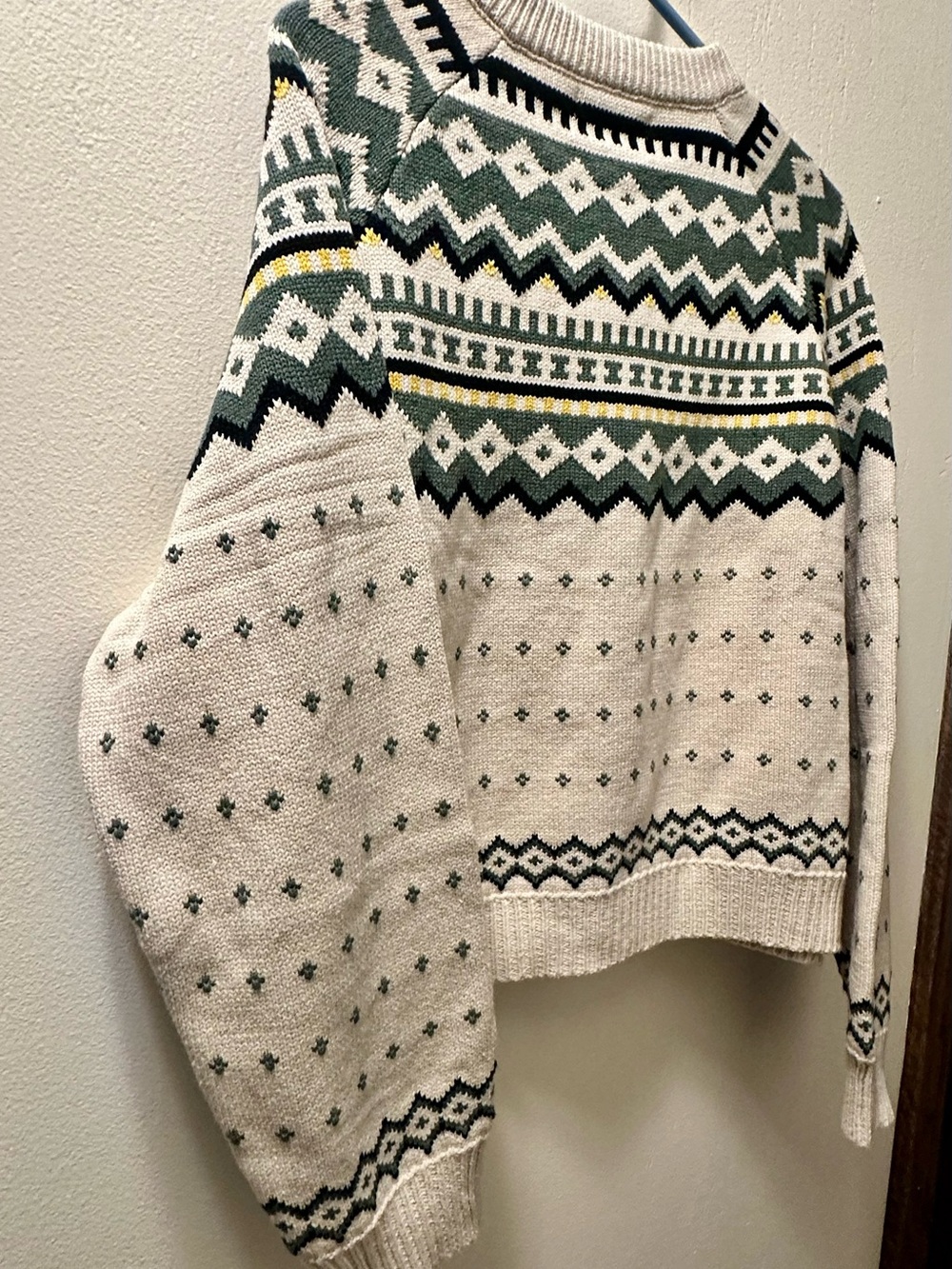 NWT Gray Bandit Cozy Cream & Green Fair Isle Button-Up Cardigan Sweater - Picture 4 of 6